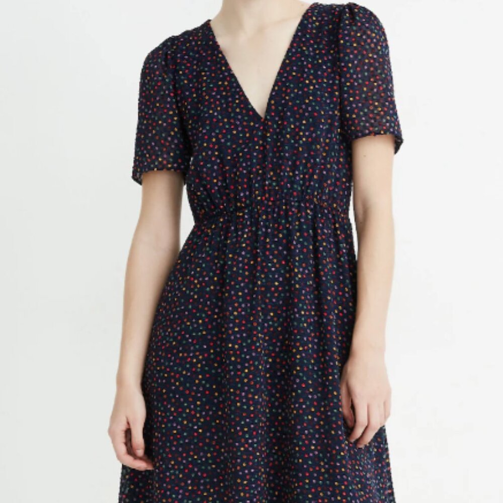 Madewell Flutter-Sleeve Ruffle-Hem Dress in Sugar Dot - Size 8
